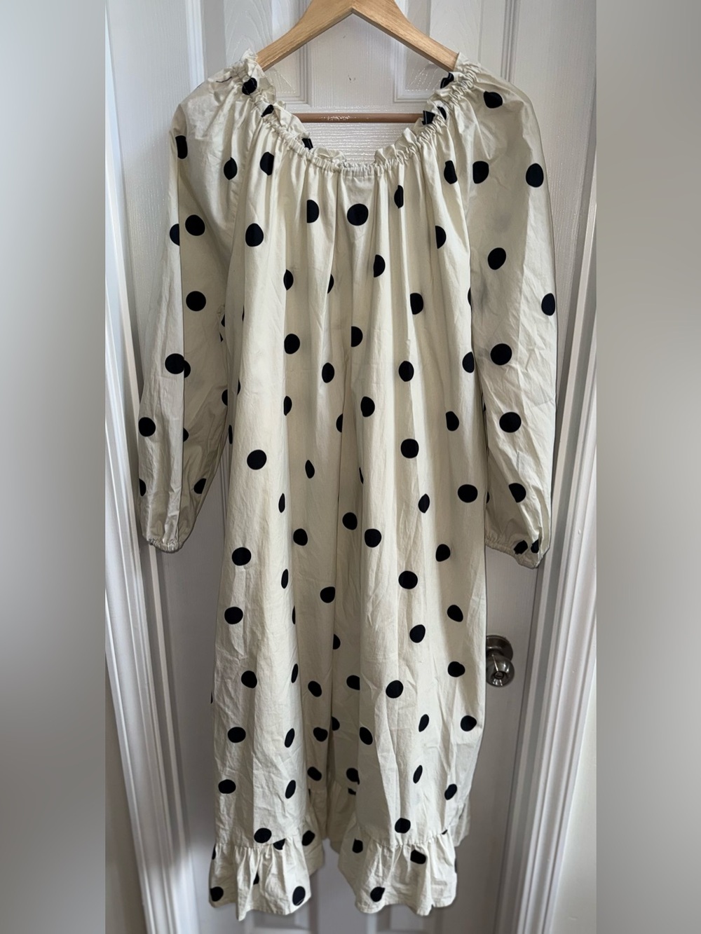 Who What Wear Ballon Sleeve Cotton Midi Dress XL Cream Blk Poka Dots Chic Grunge - Picture 2 of 10